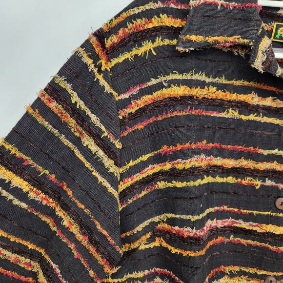 Mirosol Black Multicolor Fringe Cotton Lagenlook Button Down Jacket Women L - Picture 4 of 8